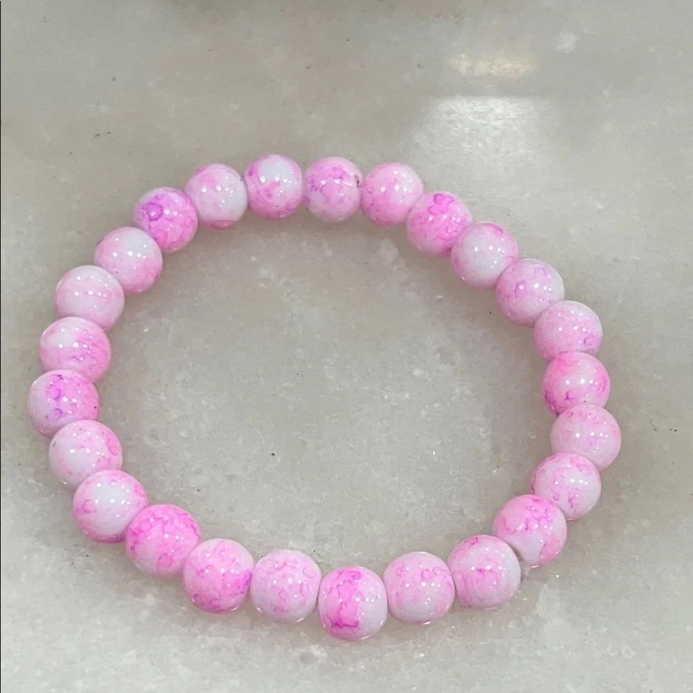 Chic Marbled Pink Beaded Stretch Bracelet